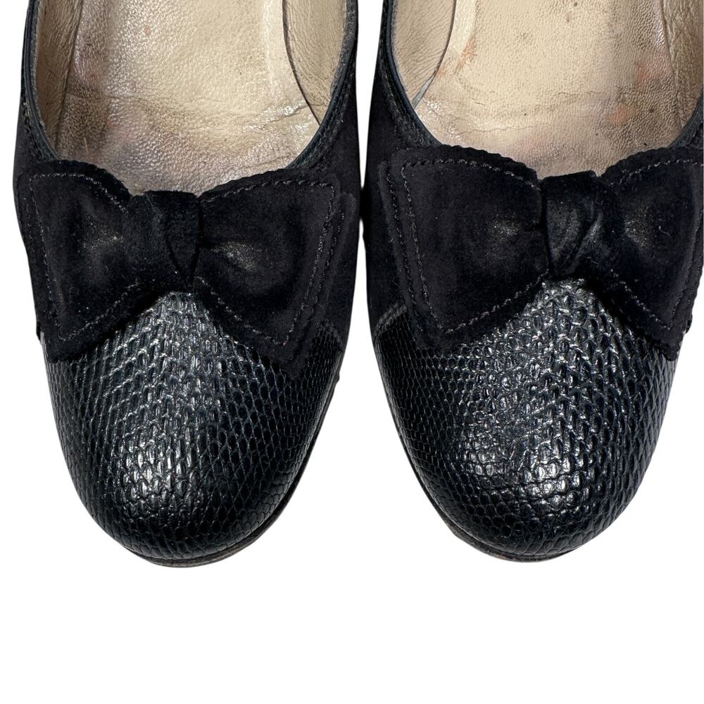 Salvatore Ferragamo Flats Women’s 6 B Black Pebbled Leather Nubuck Bow Shoes‎ - Picture 3 of 9